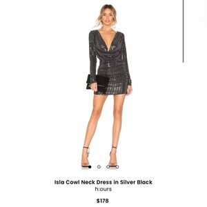 h:ours Metallic Mini Dress in Silver and Black